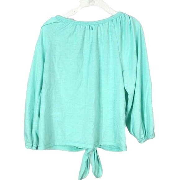 2/$15 Beautees Girls Button Front Top Green Med Tie Hem Long Sleeve Round Neck - Picture 4 of 7